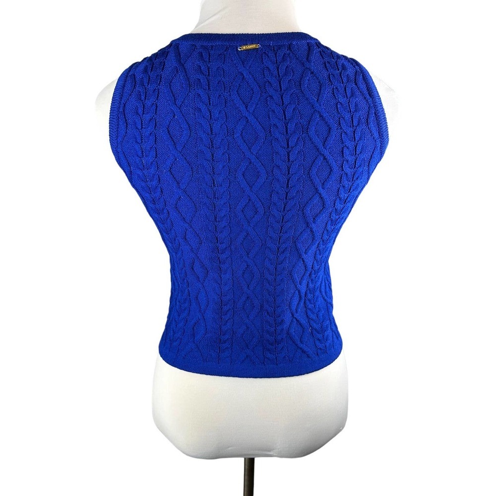 St. John Wool Blend Sleeveless Cable Knit Sweater Blue Women's P Petite H12105 - Picture 10 of 14